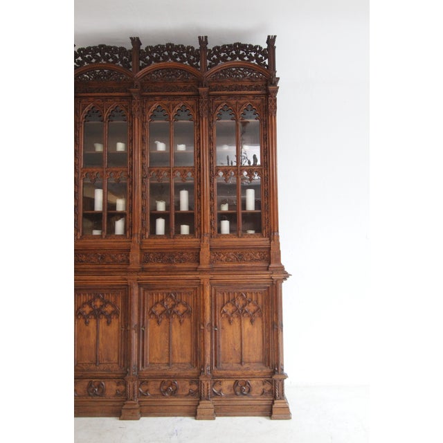 Large Gothic Revival German Carved Oak Cabinet, 1883 For Sale - Image 10 of 18