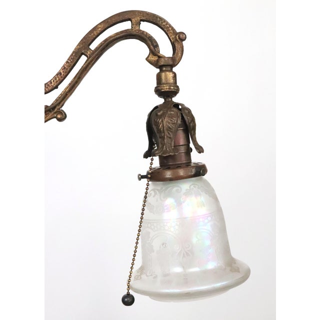 Mid 20th Century Victorian Barley Twist Bridge Iridescent Glass Shade Floor Lamp For Sale - Image 4 of 12
