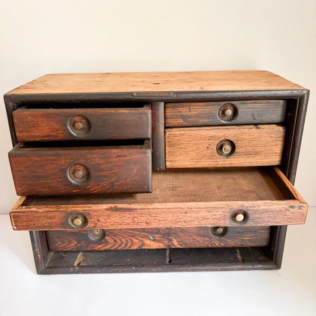Farmhouse Antique Delisle Machinist Tool Chest, Early 1900's Delisle Wood Tool Chest For Sale - Image 3 of 10