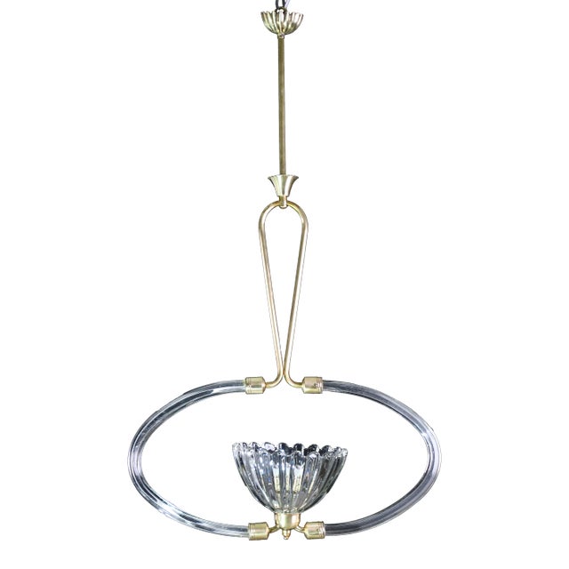 1950s Art Decò Murano Glass and Brass Chandelier by Barovier & Toso For Sale
