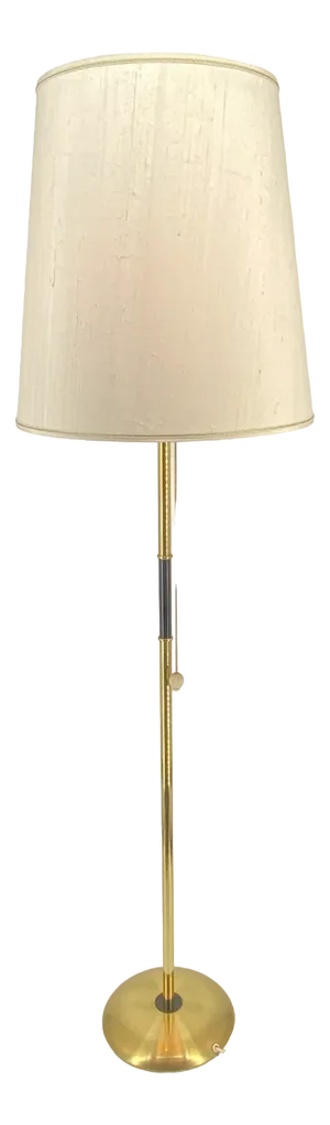 Mid-Century Floor Lamp with Brass Base and Fabric Shade by Bag Turgi, Switzerland, 1950s