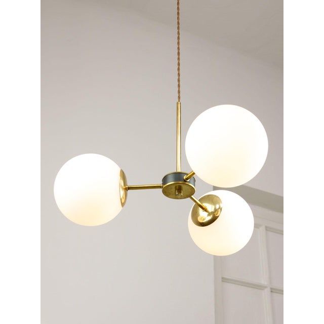 Mid-Century Modern Italian Pendant Light in Brass and Opaline Glass, 1960s For Sale - Image 15 of 15