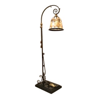 Maitland-Smith Transitional Shell and Scrolled Bronze Finished Iron Floor Lamp For Sale