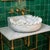 White Marble Scalloped Wall Mounted Sink, Handcrafted Luxury Stone Bathroom Vanity Basin For Sale - Image 4 of 9