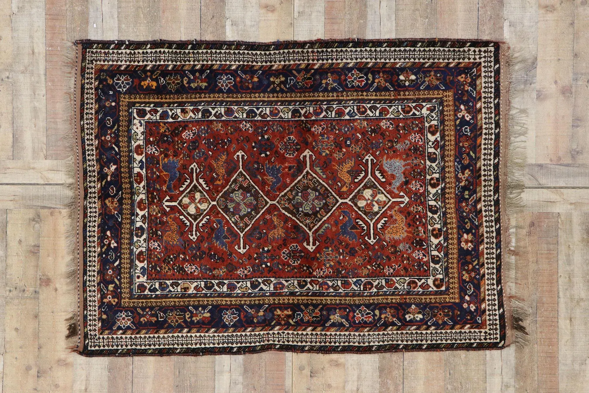 Vintage Persian Shiraz Rug - 04'01 X 05'07 | Chairish