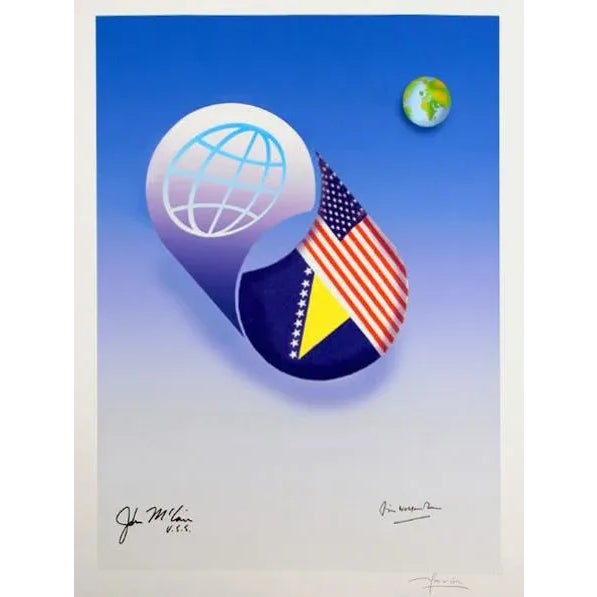 Global Usa, Avi Farin Print, Signed in Pencil by Artist and John Mccain in Ink For Sale