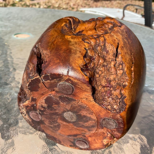 Mid Century Burl Wood Vase With Original Glass Insert For Sale In Reno/Lake Tahoe - Image 6 of 6