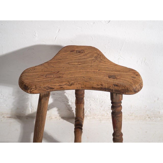 Rustic Oriental Elm Stool, 1920s For Sale - Image 3 of 10
