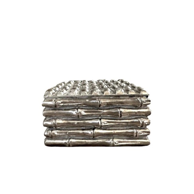 Mid 20th Century Vintage French Petite Silver Plated Faux Bamboo Box / Container, Manner of Maison Bagues, Circa 1960 For Sale - Image 5 of 8