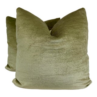 Schumacher "Antique Linen Velvet Ii" in Sage 22" Pillows-a Pair For Sale