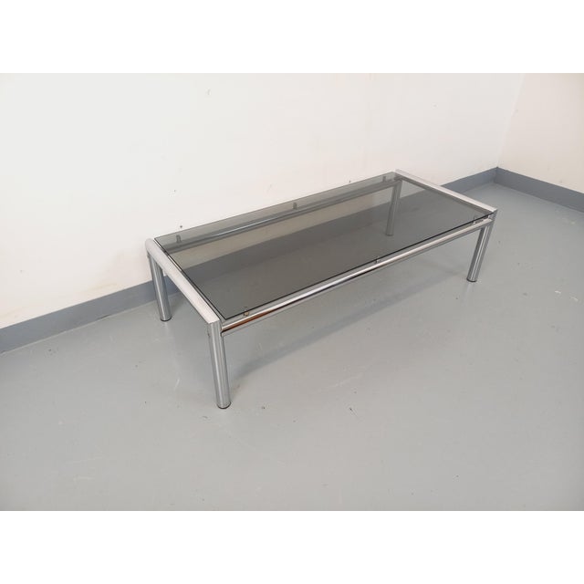 Vintage Rectangular Coffee Table in Smoked Glass and Chrome Metal, 1970s For Sale - Image 12 of 18