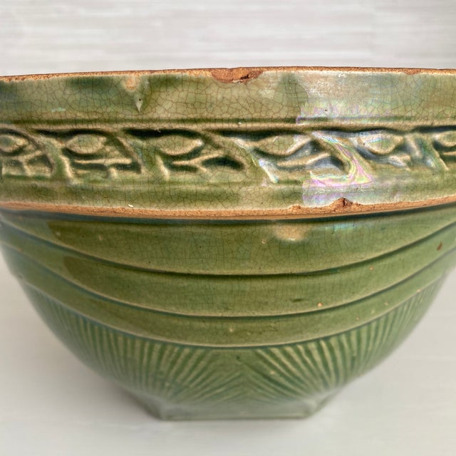 Ceramic Vintage McCoy Sunburst Pottery Mixing Bowl in Green Glaze For Sale - Image 7 of 12