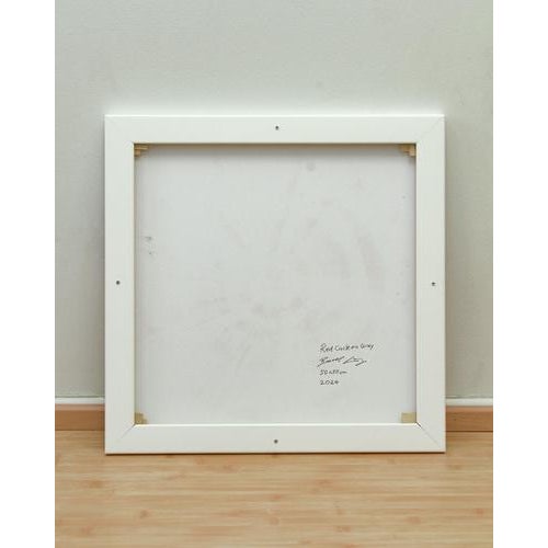 Bernhard Lang, Blue and Red Circles on Gray, Paintings on Canvas, Framed, Set of 2 For Sale - Image 12 of 13