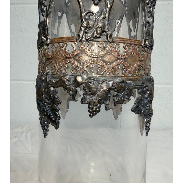 Figurative Antique Ornate Silverplate Bronze Over Glass Liquor Carafe Decanter Bottle Jar For Sale - Image 3 of 13