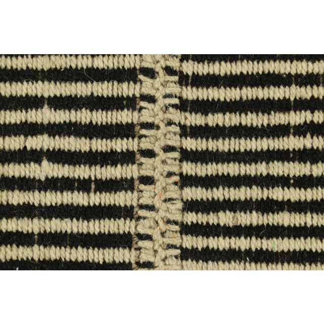 Contemporary Rug & Kilim’s Contemporary Kilim With Textural Cream White and Black Stripes For Sale - Image 3 of 7