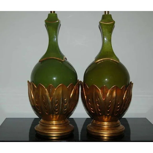 Mid-Century Modern Marbro Ceramic Artichoke Lamps Green For Sale - Image 3 of 11