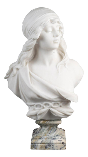 Sculpture Bust of a Woman in White Carrara Marble by Adolfo Cipriani, 1900s