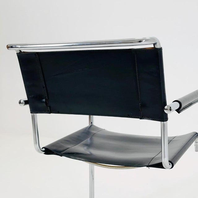 Black Mid-Century Black Leather S34 Cantilever Armchair by Mart Stam for Thonet, 1980s For Sale - Image 8 of 11
