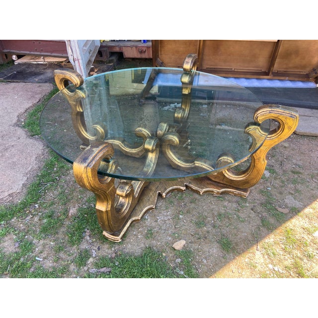 Gothic Vintage Mid Century Rococo Gilt Coffee Table Hollywood Regency Era For Sale - Image 3 of 12