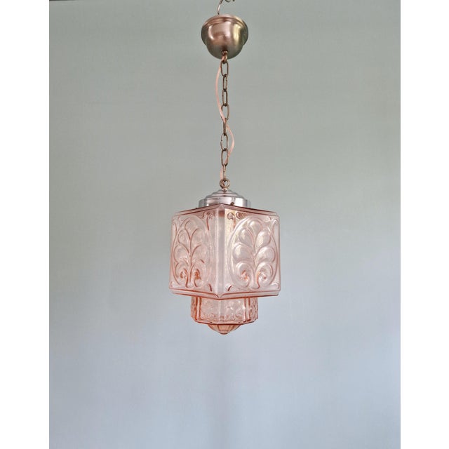 1930s Art Deco Pale Pink Glass Pendant Light, 1930s For Sale - Image 5 of 14