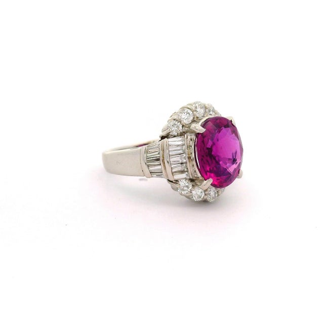4.41 Carat Vivid Purplish Red Ruby Diamond Platinum Ring, Aigs Certified, Size 5.75 For Sale - Image 4 of 7