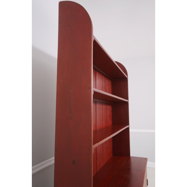 Wood Country Red Paint Decorated Step Back Cupboard Hutch For Sale - Image 7 of 15