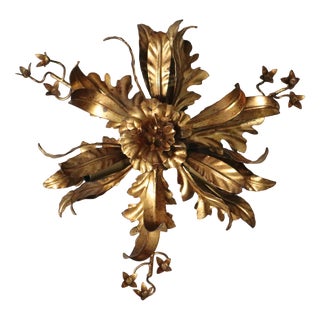 Golden Floral Ceiling Lamp by Hans Kögel, 1980s For Sale
