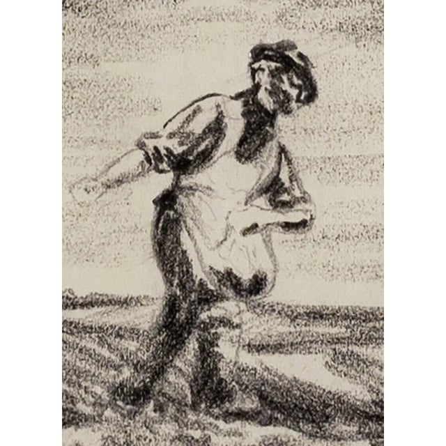 French Early 1900's Antique French Drawing of Scenic Countryside in Charcoal on Paper With Mat For Sale - Image 3 of 4