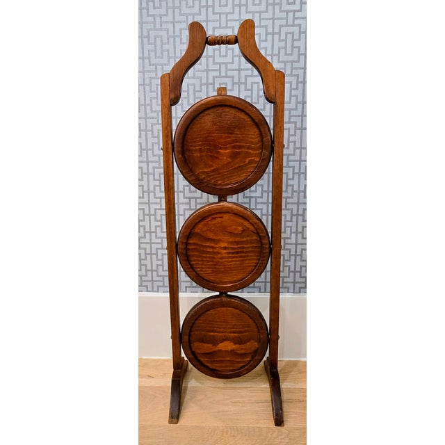 Vintage Cornwall 3-Tier Folding Pie Stand / Silent Butler Serving Table, South Paris Maine For Sale In Dallas - Image 6 of 12