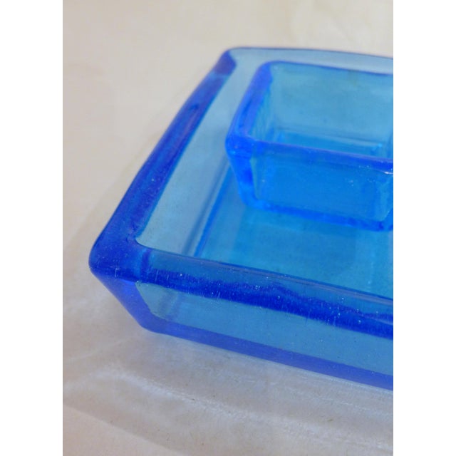 Glass Vintage Square Trinket Trays in Thick Turquoise Bubble Glass, 1960s, Set of 2 For Sale - Image 7 of 13