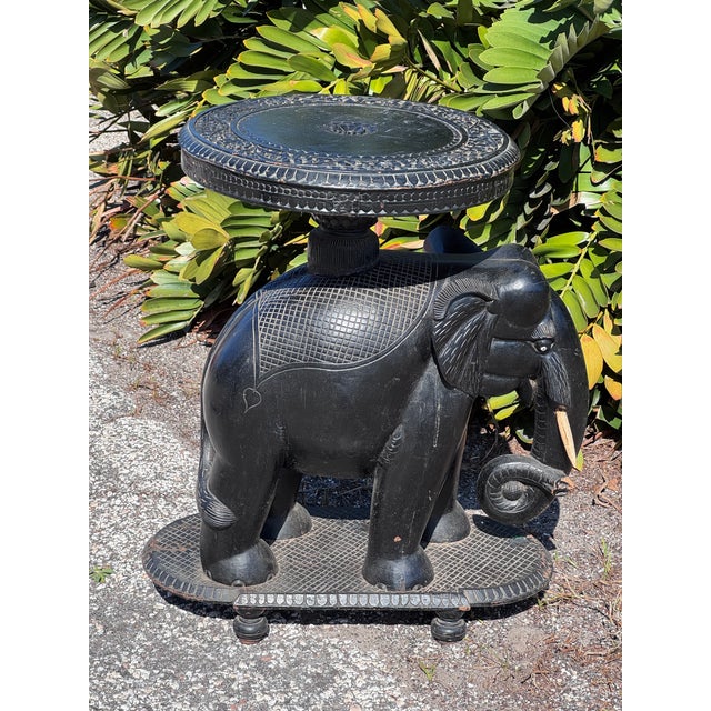Early 20th Century Anglo-Indian Carved Ebonized Elephant Side Table For Sale - Image 15 of 15