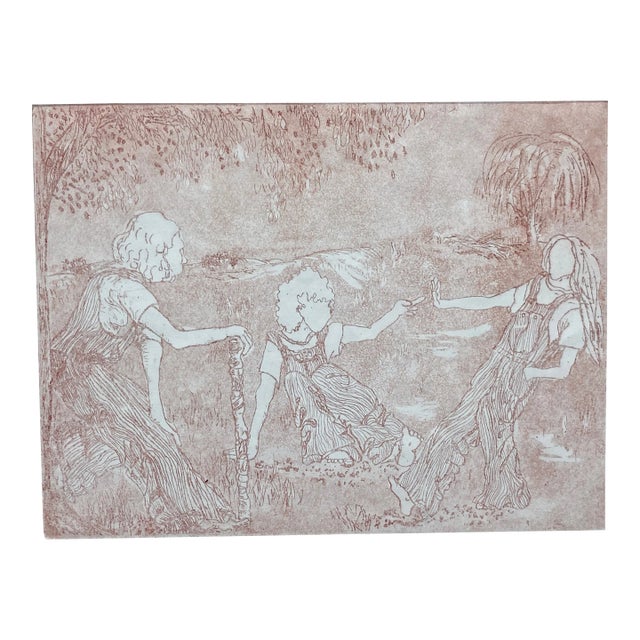 1970s Sue Cohen Figural Etching in Pink For Sale