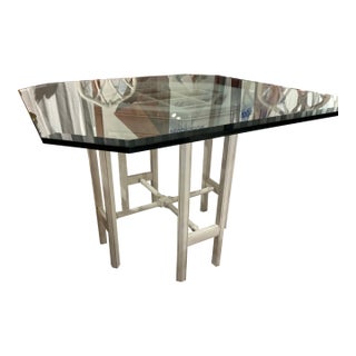 1960s Chippendale Octagonal White Washed Game Table With Glass Top For Sale