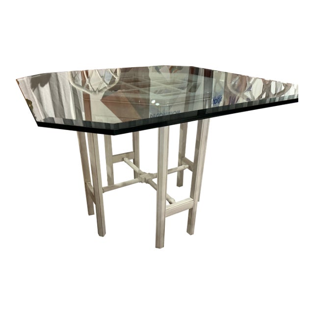 1960s Chippendale Octagonal White Washed Game Table With Glass Top For Sale