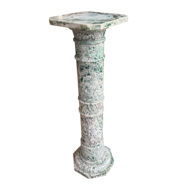 An Early 20th Century Green Varigated Marble Column With Reeded Bands and Octagonal Base For Sale - Image 12 of 12