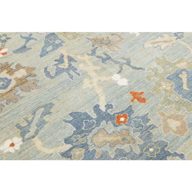 Blue 10 X 12 Hand-Knotted Modern Sultanabad – Slate Blue & Sage Wool Area Rug For Sale - Image 8 of 11