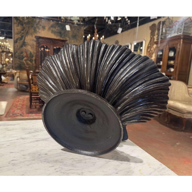 Mid-Century French Polished Iron Shell Form Birdbath on Stand For Sale - Image 10 of 10