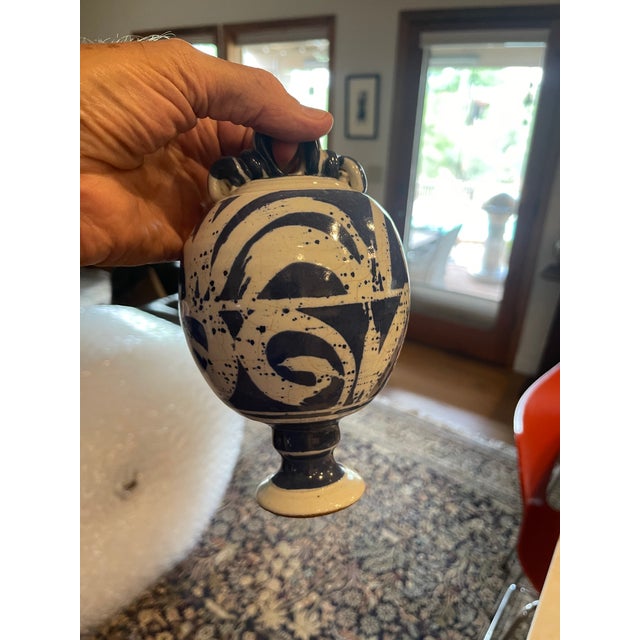 Ceramic 1980s Blue & White Hand Painted Stoneware Studio Pottery Hummingbird Feeder For Sale - Image 7 of 7