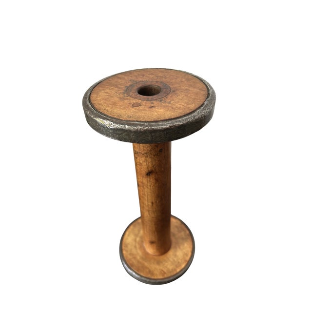 Antique 19th Century Wooden Textile Spool With Metal Rims – Large Industrial Bobbin | Farmhouse & Mill Decor Accent For Sale - Image 6 of 10