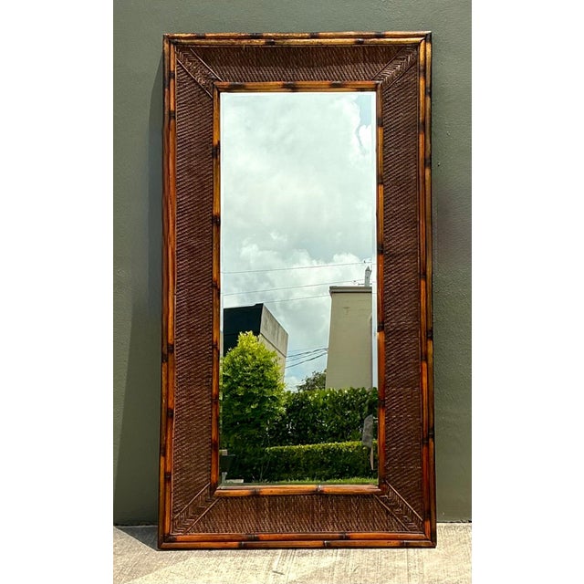 Vintage Monumental Bamboo and Rattan Floor Mirror For Sale - Image 12 of 17