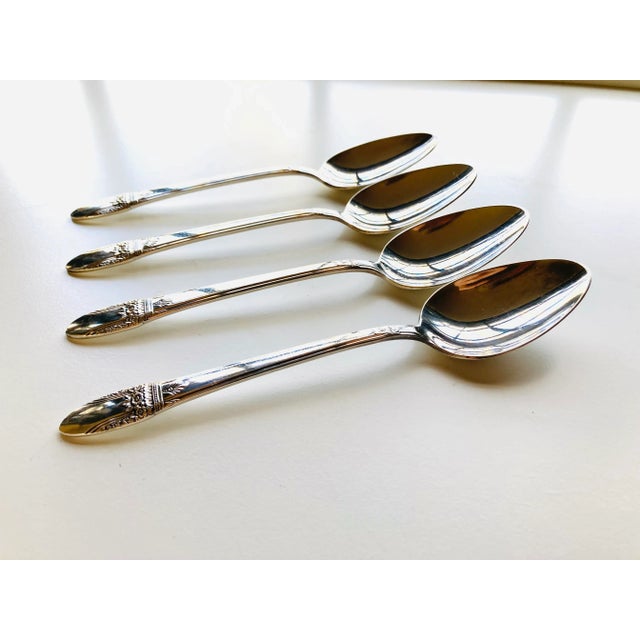 Vintage Silver plate floral design 4 Table spoons , 1847 Rogers Silver plate First Love Pattern. 7.25" L Excellent!