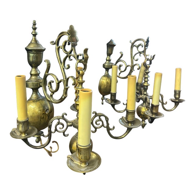 Pair of Rare Flemish, Early 19th Century Brass Pendant-Sconces For Sale