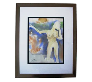 Modern Abstract Standing Nude Woman Watercolor Painting Signed Christie