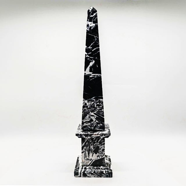 Big Obelisk in Black Aquitaine Marble. Black and White colors. 1970s, made in Italy. Hand Carved, Perfect condition....