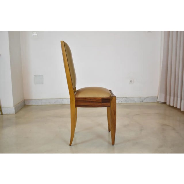 Wood Extendable Dining Table and Set of 8 Walnut & Leather Chairs by André Sornay, France, 1930s For Sale - Image 7 of 17