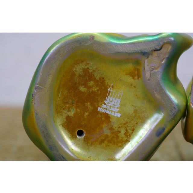 Late 20th Century Zsolnay Eosin Hungarian Iridescent Green Art Deco Frog & Girl Figurines 3" For Sale - Image 10 of 13