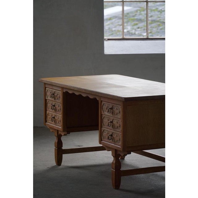 Mid-Century Modern Freestanding Desk in Oak attributed to Henning Kjærnulf, Denmark, 1950s For Sale - Image 6 of 18