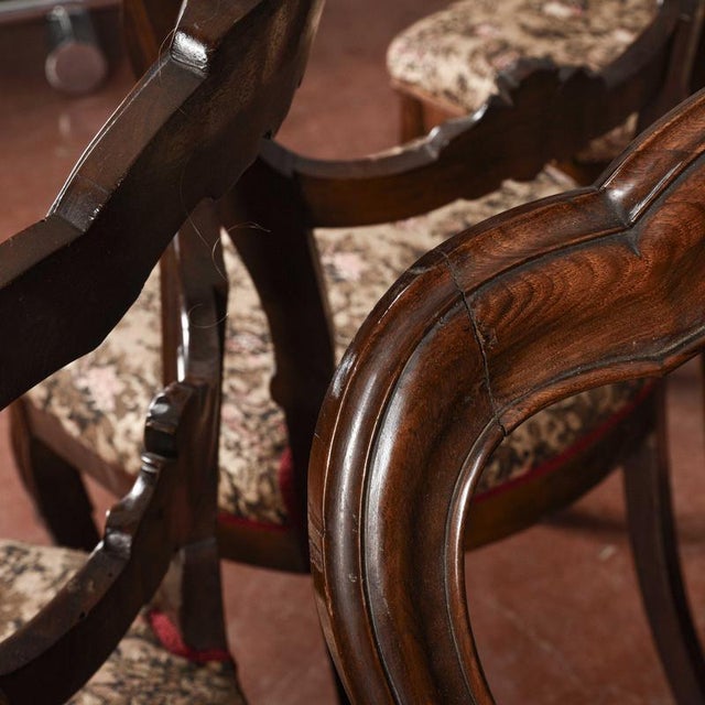 Carved and Damask Walnut Chairs, 19th Century, Set of 6 For Sale - Image 10 of 18