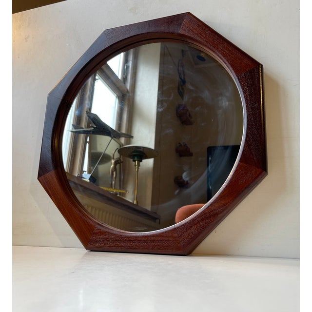 Anonymous Danish/Scandinavian furniture maker circa 1970. Octagonal wall mirror with frames in solid teak. Assembled...