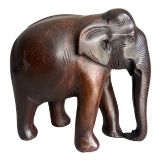 Hand-Carved Indian Wooden Elephant Sculpture For Sale